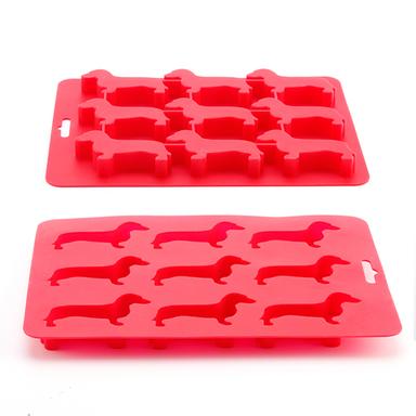 dachshund shape silicone ice tray mold red