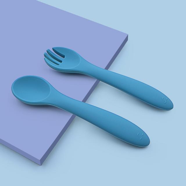 image of Silicone Spoon and Fork Set for Baby