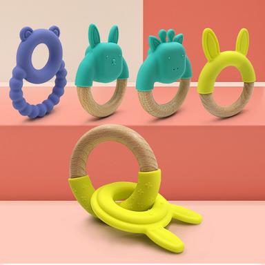 silicone wood teether for baby