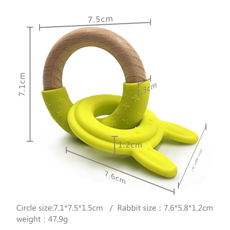 silicone wood teether for baby size