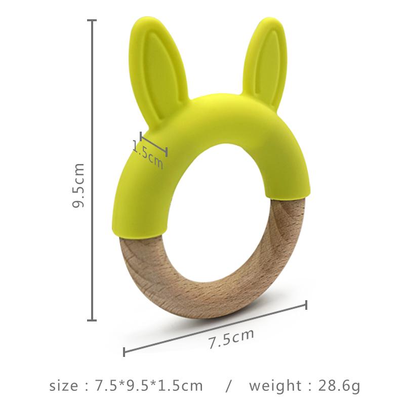 silicone wood teether for baby size