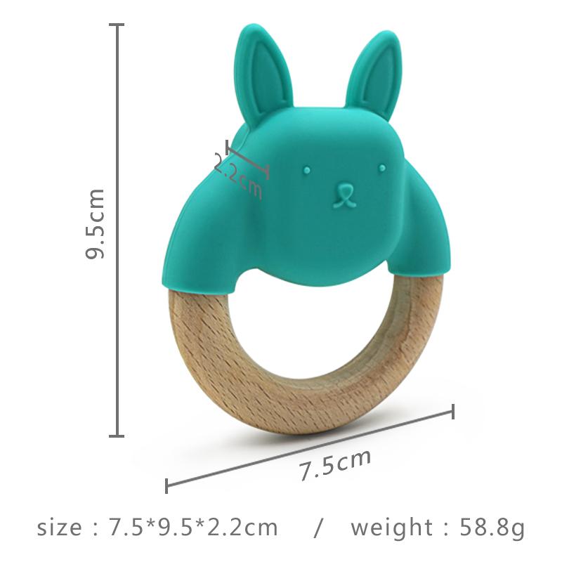 silicone wood teether for baby size