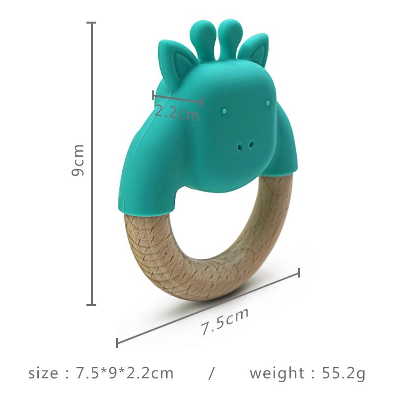 silicone wood teether for baby size