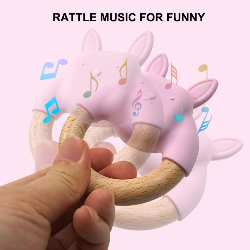silicone wood teether for baby